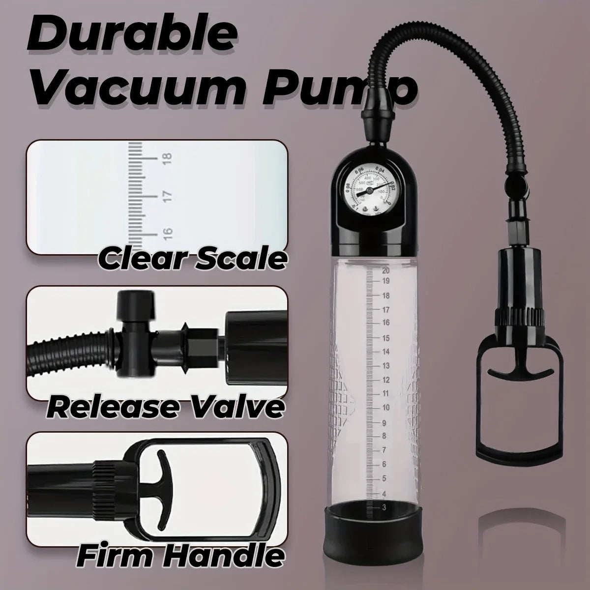 Male vacuum pump toy with pressure gauge