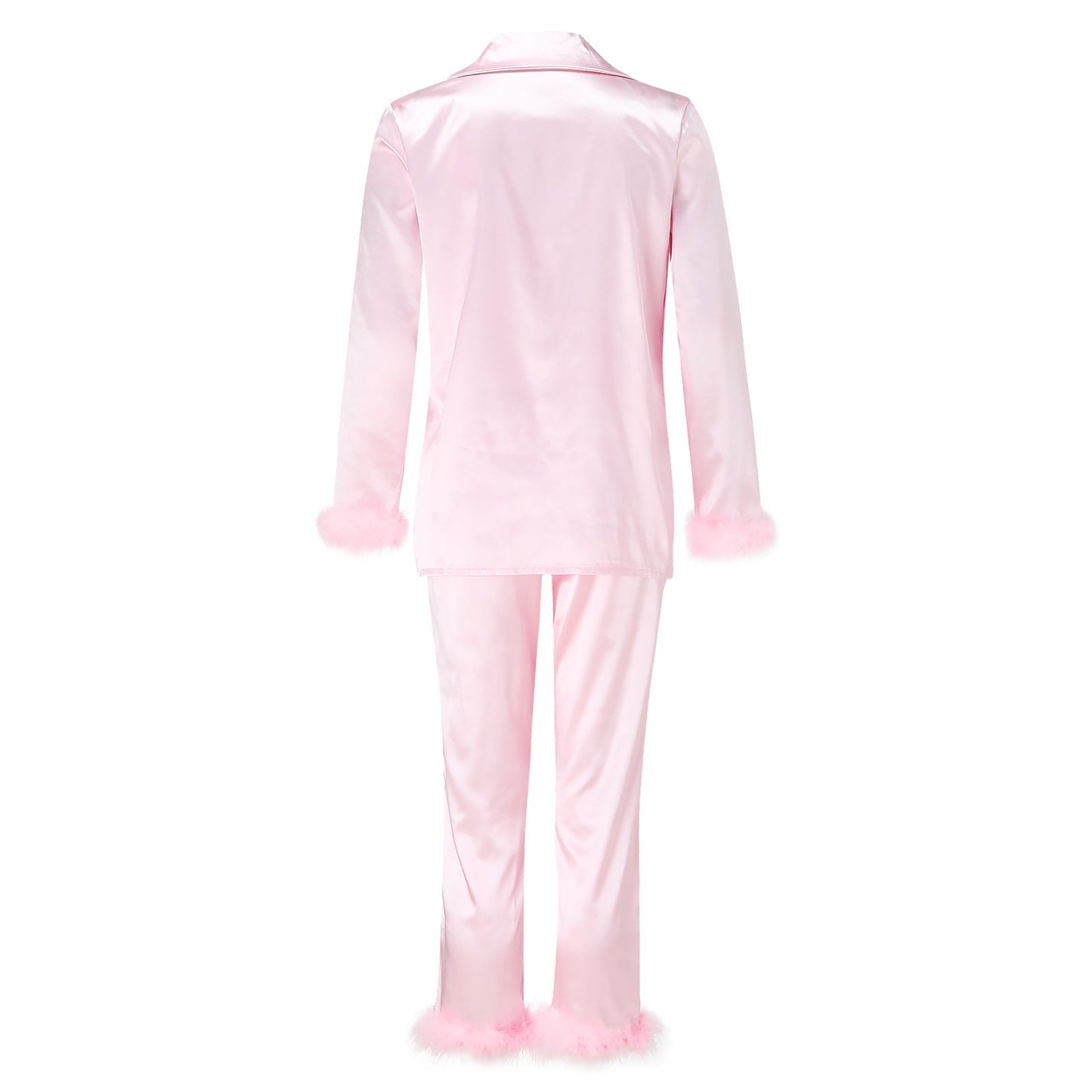 2Pcs Women Pajamas Set Spring Summer Casual Lapel Tops + Feather Pants