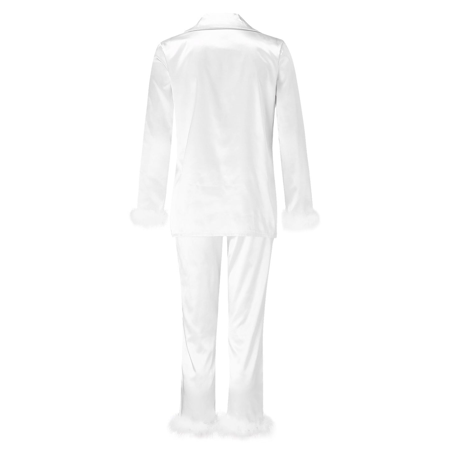 2Pcs Women Pajamas Set Spring Summer Casual Lapel Tops + Feather Pants