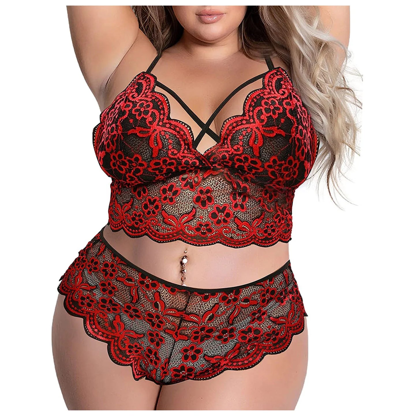 Women Plus Size Underwear Sexy Lingerie Back Cross Bra Lace Bralette