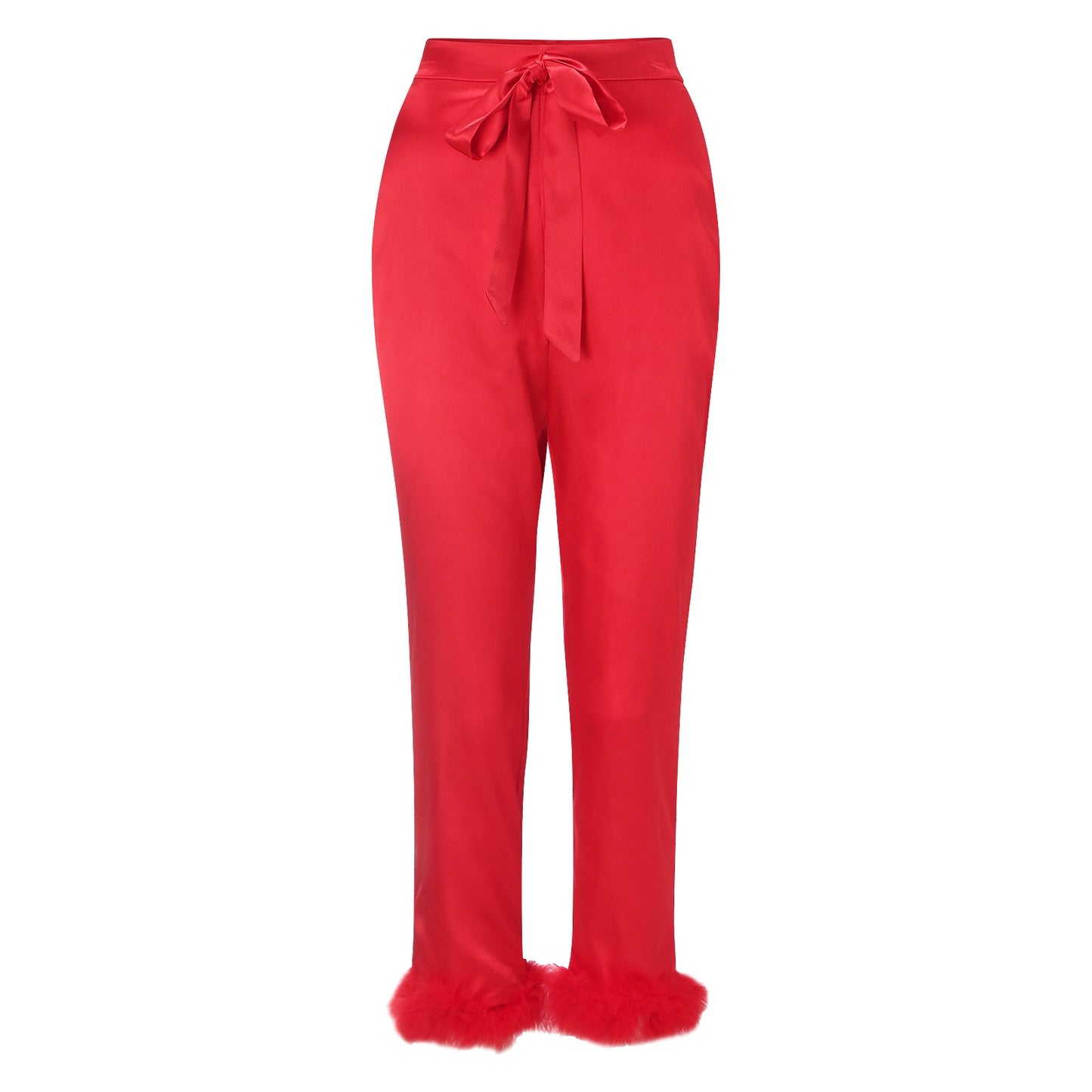 2Pcs Women Pajamas Set Spring Summer Casual Lapel Tops + Feather Pants