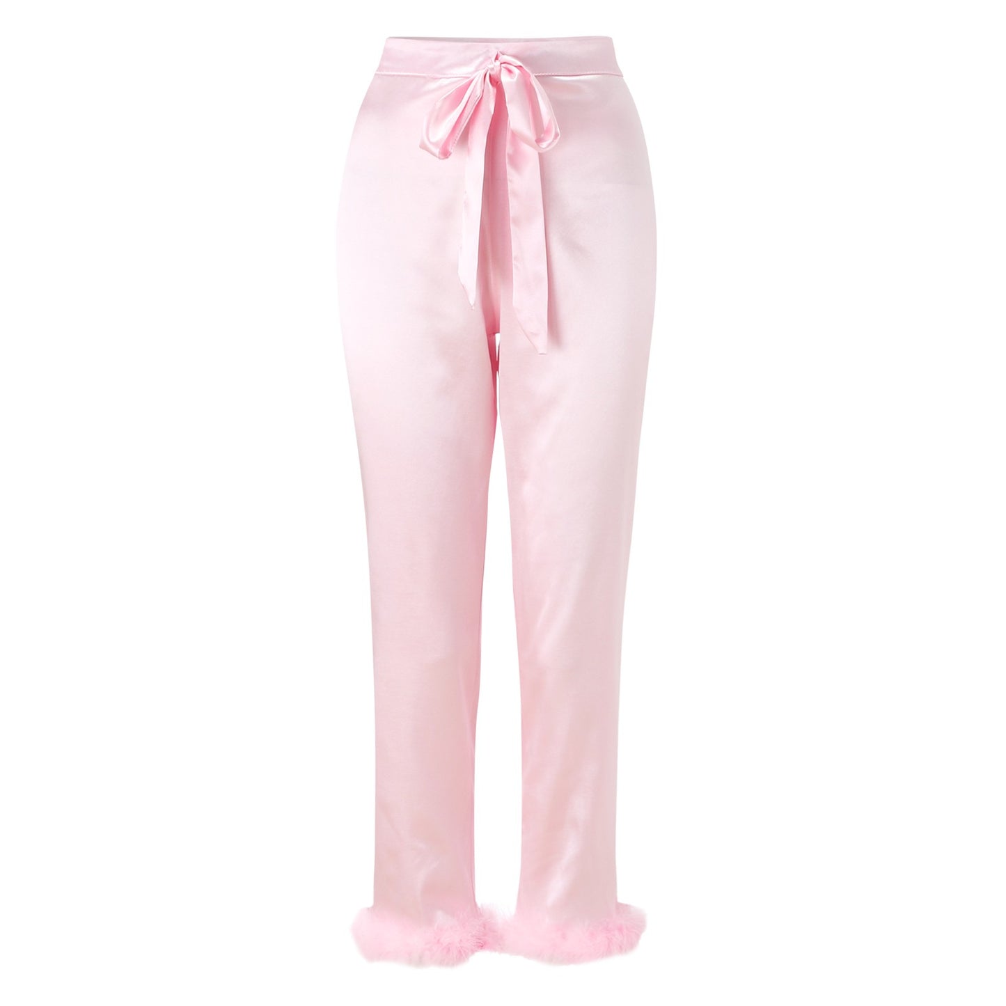 2Pcs Women Pajamas Set Spring Summer Casual Lapel Tops + Feather Pants