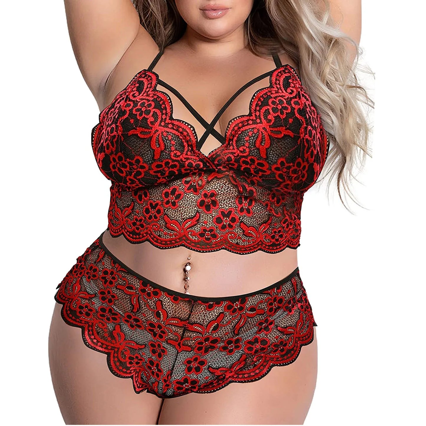 Women Plus Size Underwear Sexy Lingerie Back Cross Bra Lace Bralette
