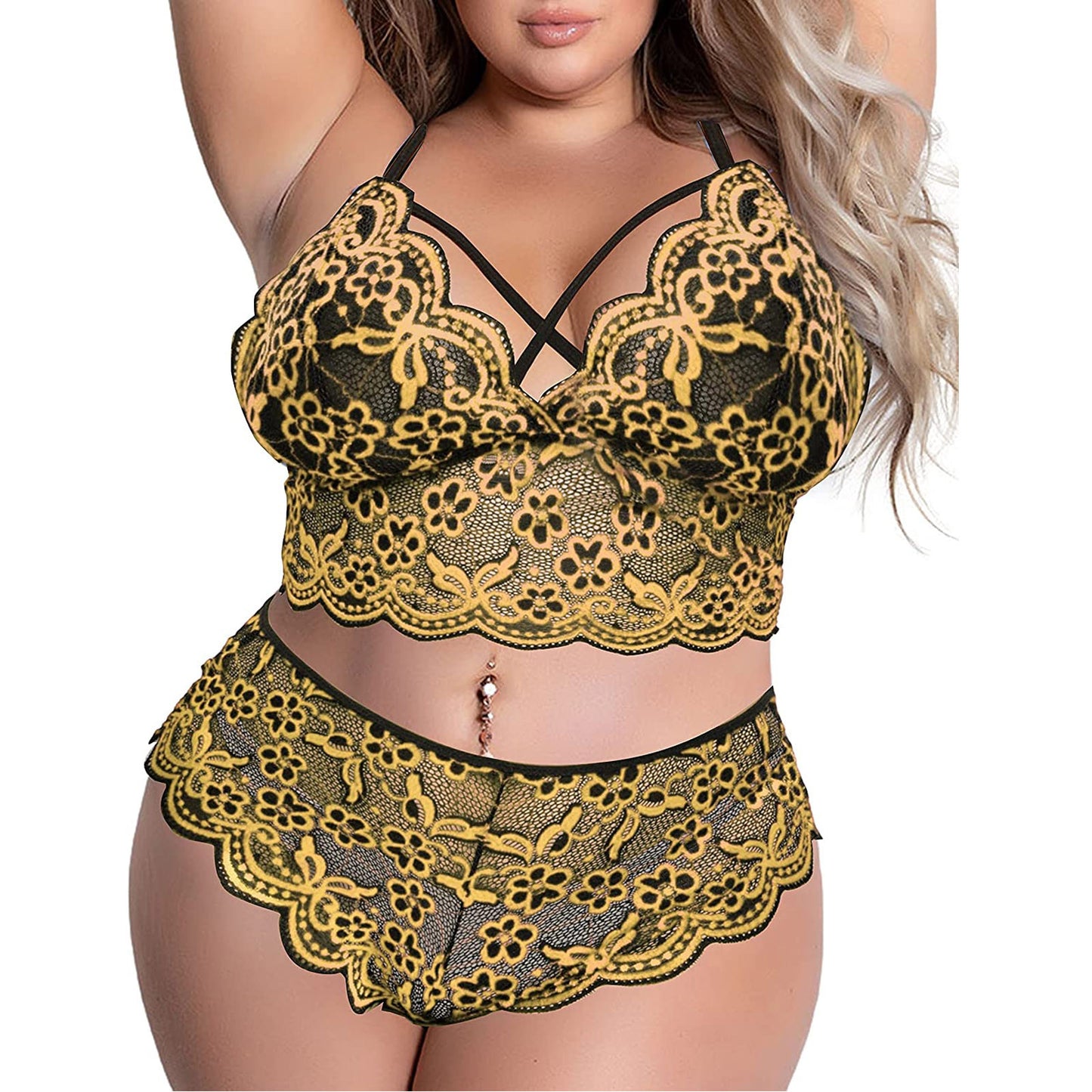 Women Plus Size Underwear Sexy Lingerie Back Cross Bra Lace Bralette