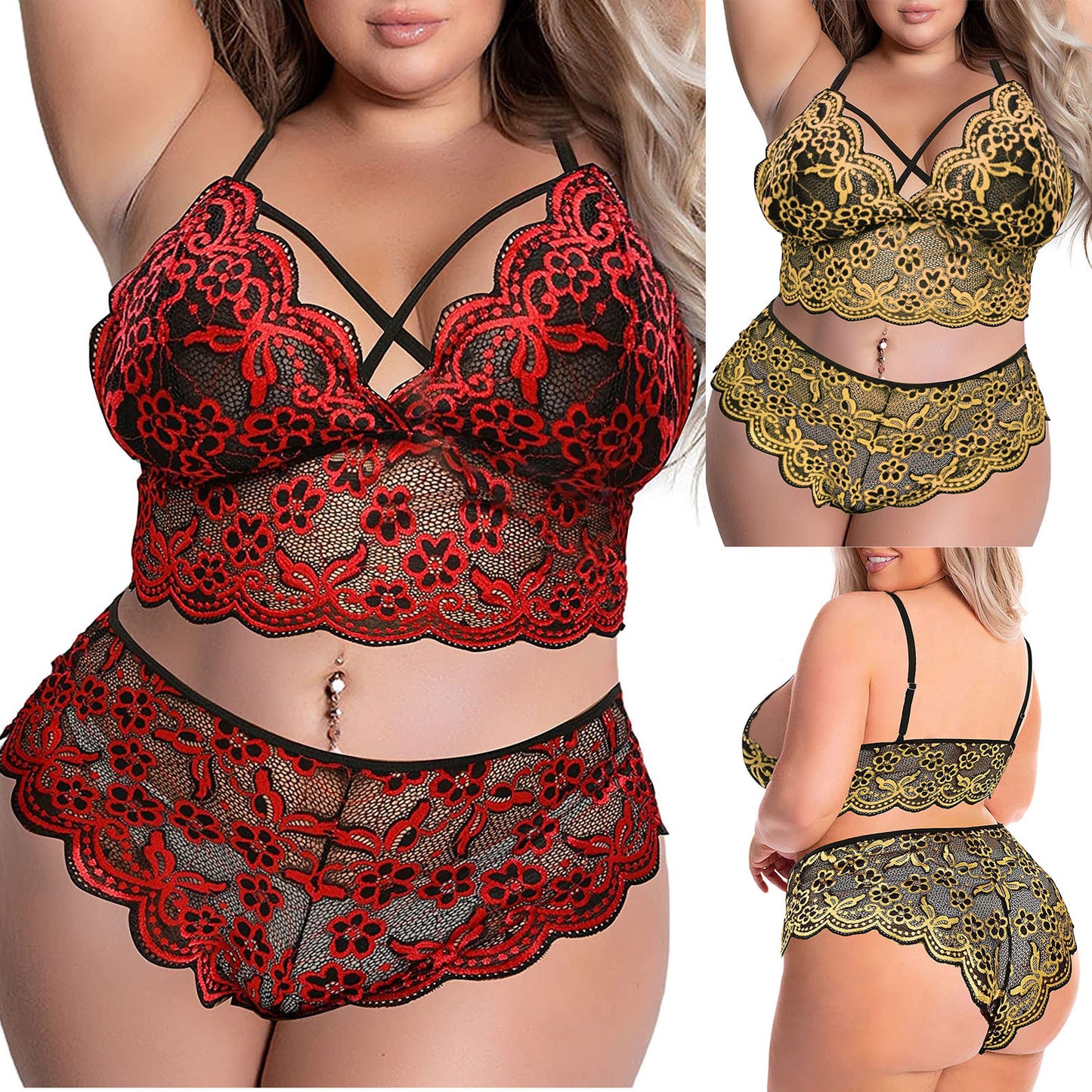 Women Plus Size Underwear Sexy Lingerie Back Cross Bra Lace Bralette