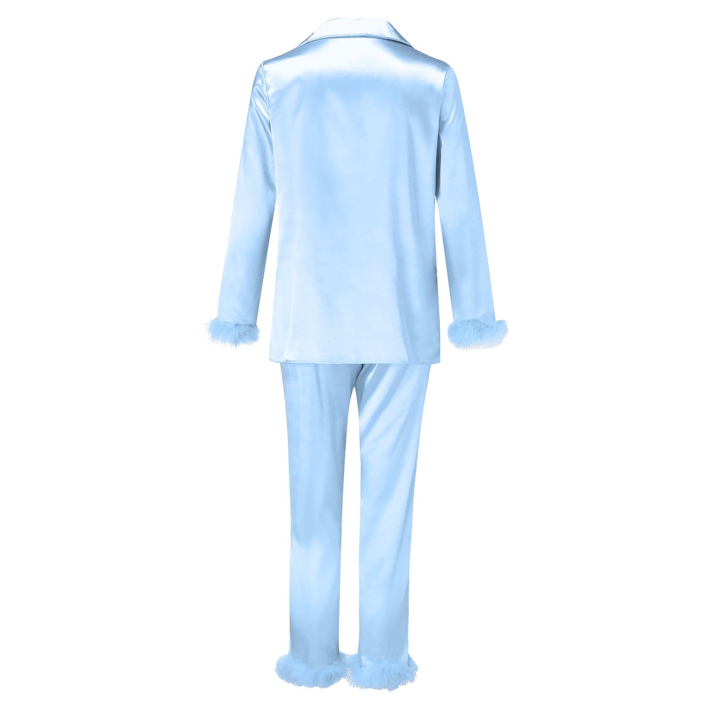 2Pcs Women Pajamas Set Spring Summer Casual Lapel Tops + Feather Pants