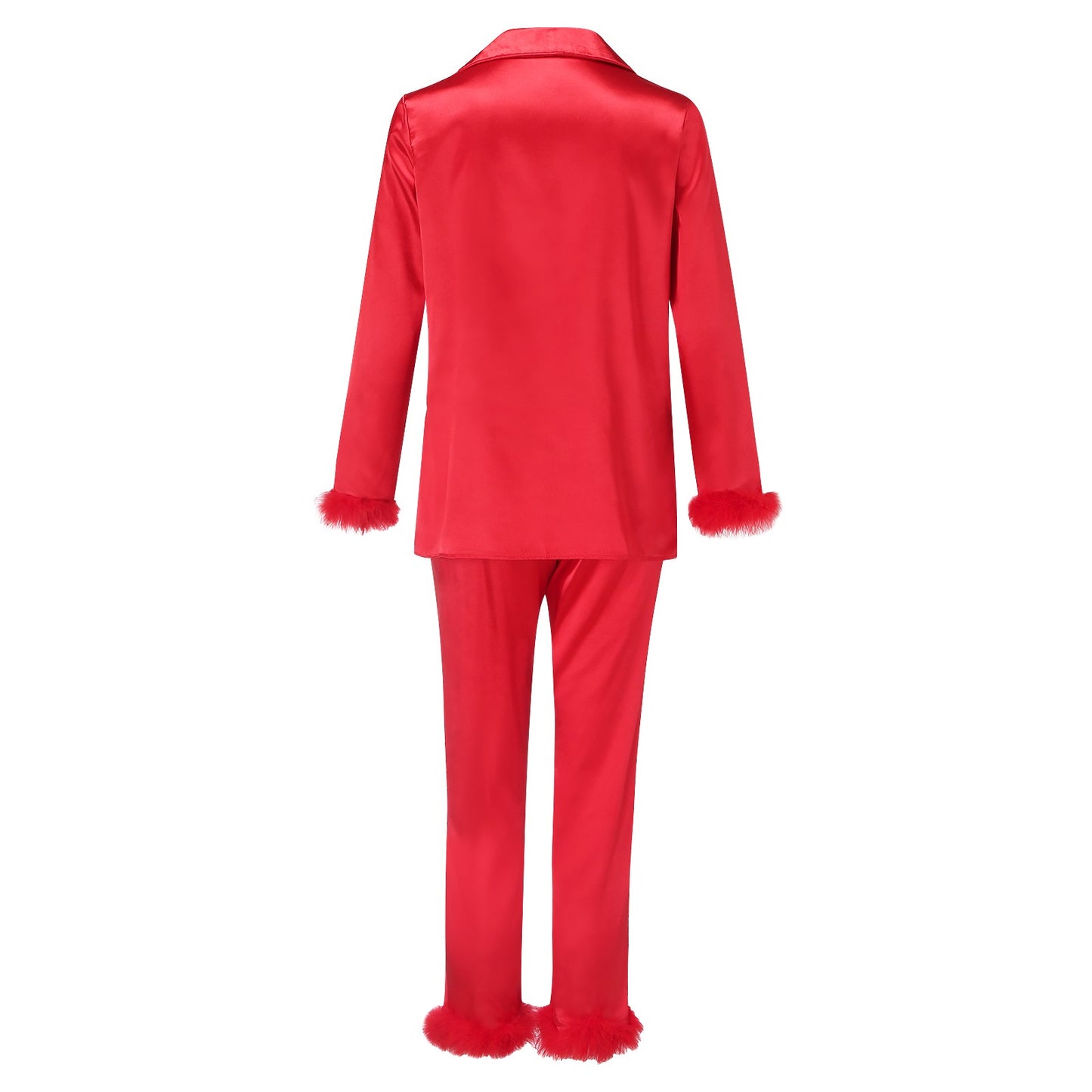 2Pcs Women Pajamas Set Spring Summer Casual Lapel Tops + Feather Pants