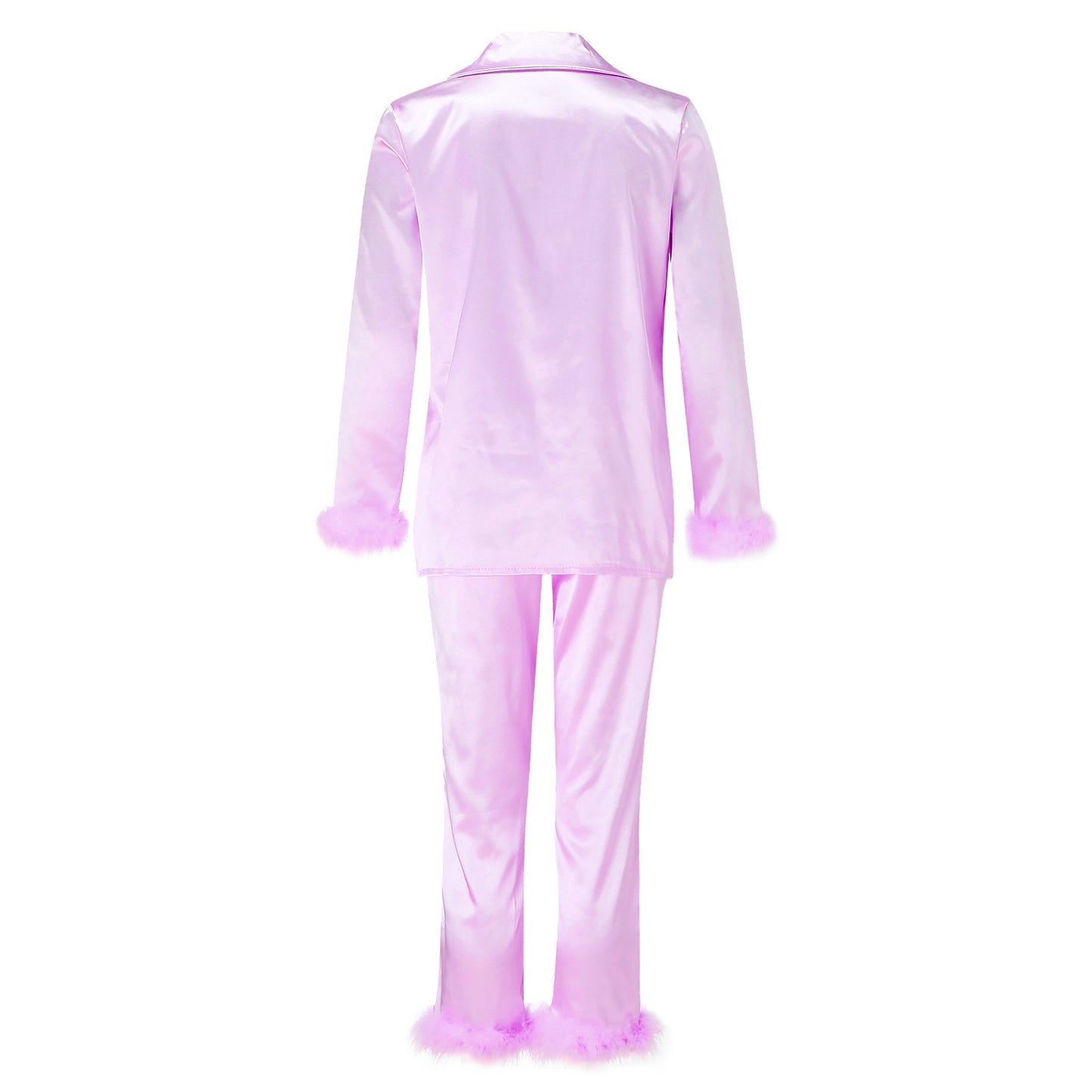 2Pcs Women Pajamas Set Spring Summer Casual Lapel Tops + Feather Pants