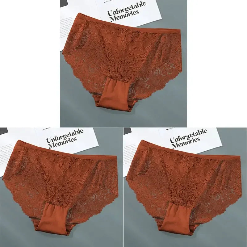 S-4XL Plus Size 3Pcs Lace Panties for Women Underwear