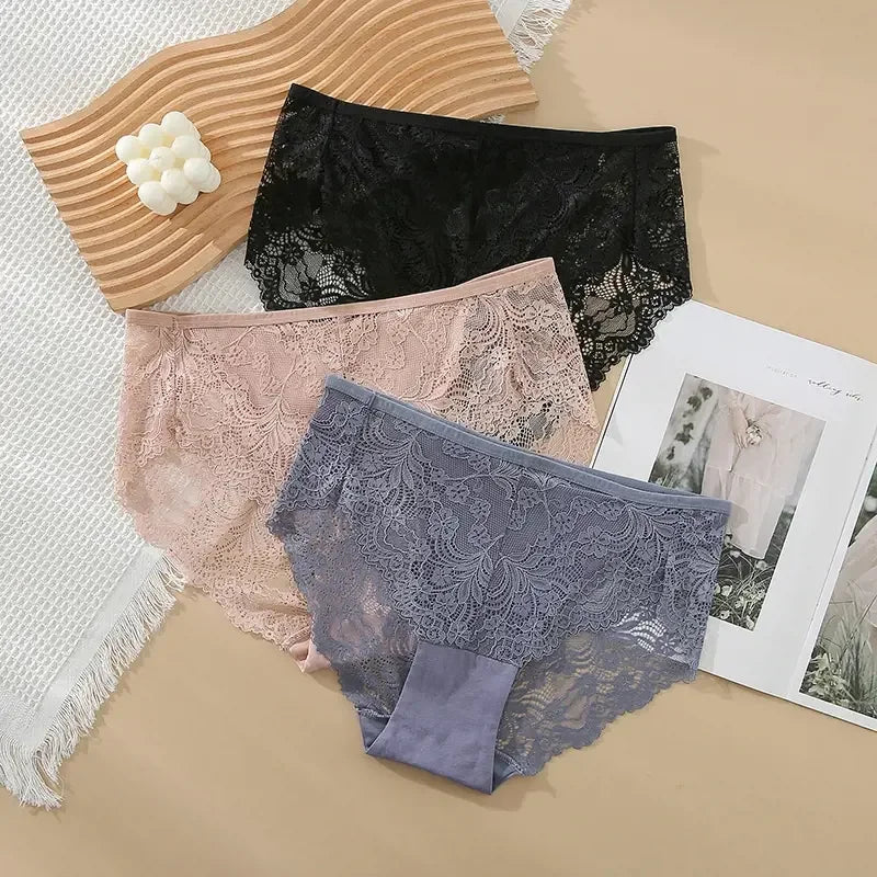 S-4XL Plus Size 3Pcs Lace Panties for Women Underwear
