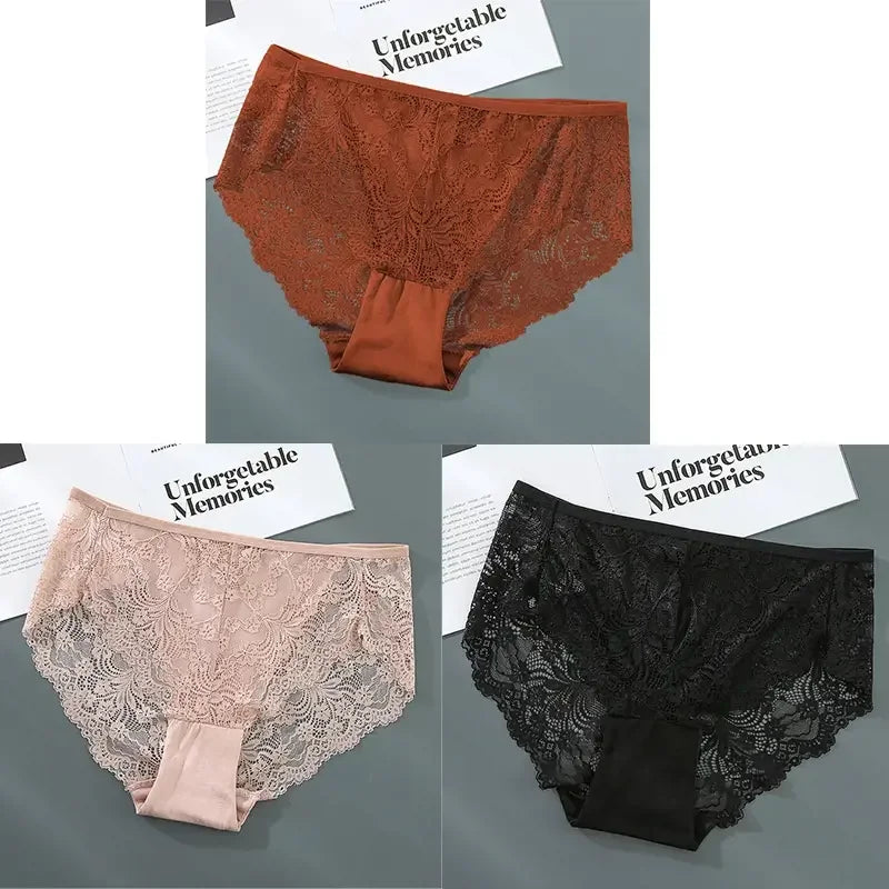 S-4XL Plus Size 3Pcs Lace Panties for Women Underwear