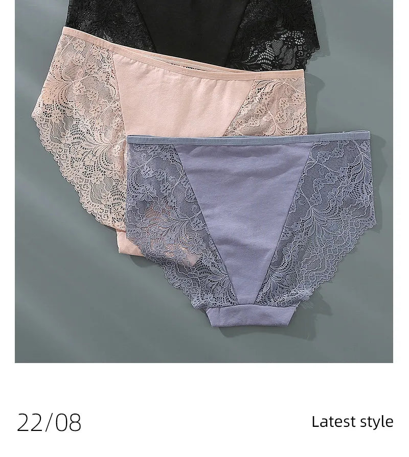 S-4XL Plus Size 3Pcs Lace Panties for Women Underwear