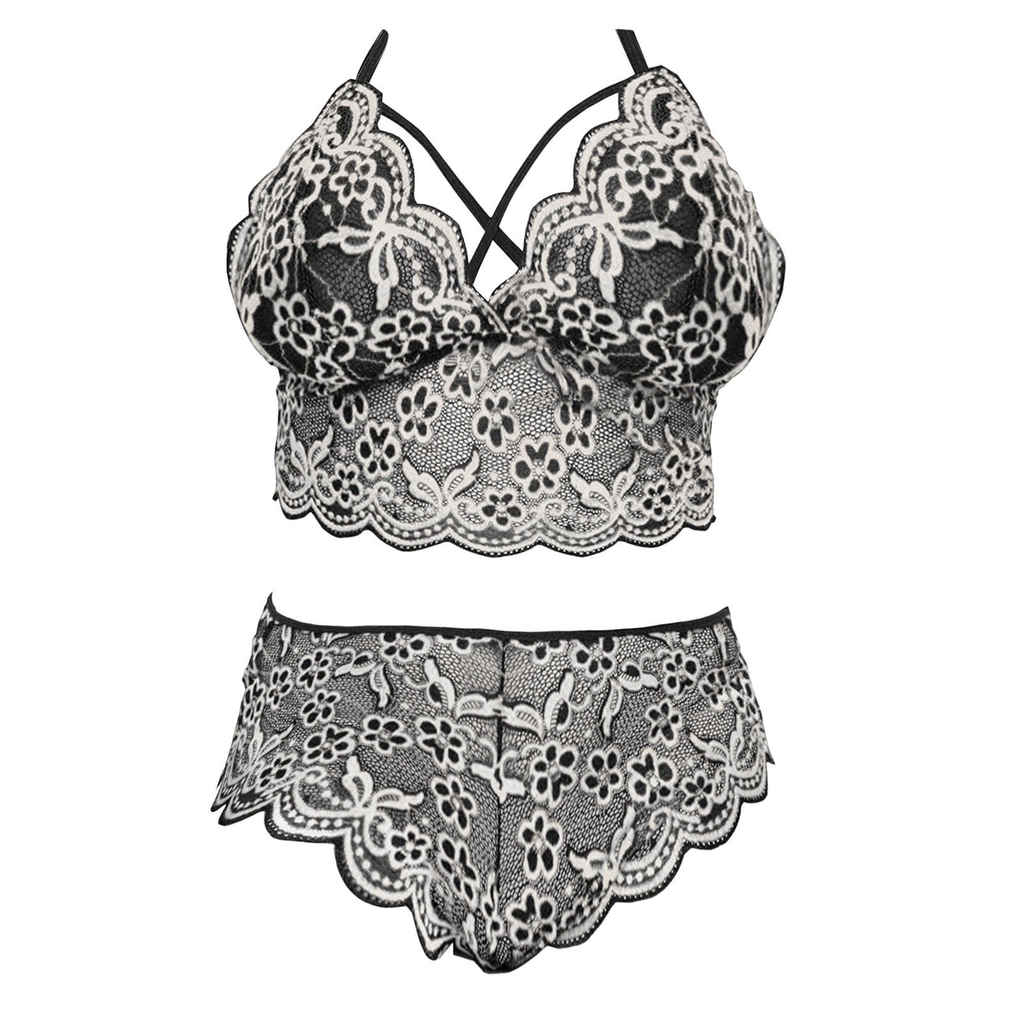 Plus Size Lace Embroidery Bra & Brief Set
