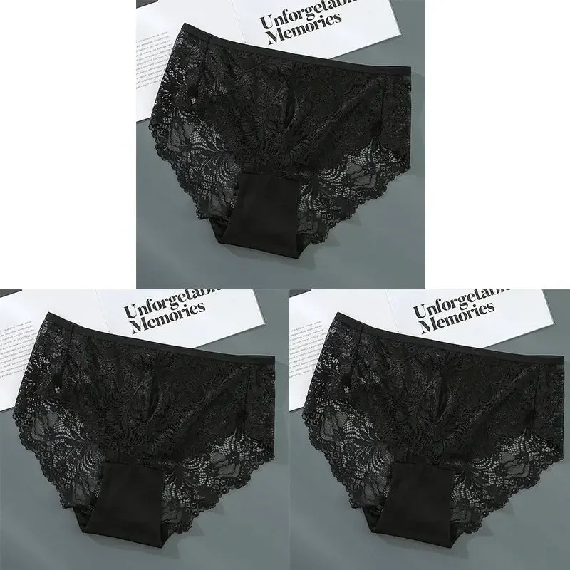 S-4XL Plus Size 3Pcs Lace Panties for Women Underwear