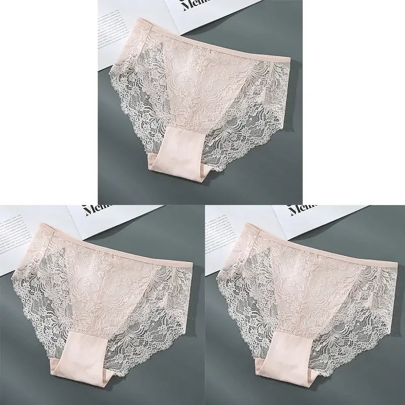 S-4XL Plus Size 3Pcs Lace Panties for Women Underwear
