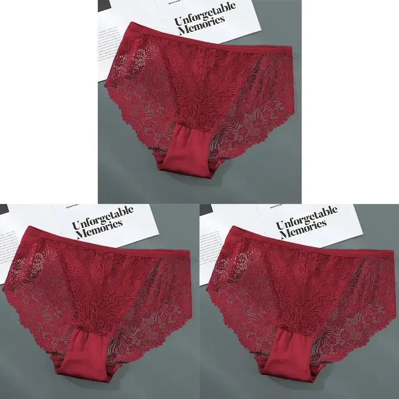 S-4XL Plus Size 3Pcs Lace Panties for Women Underwear