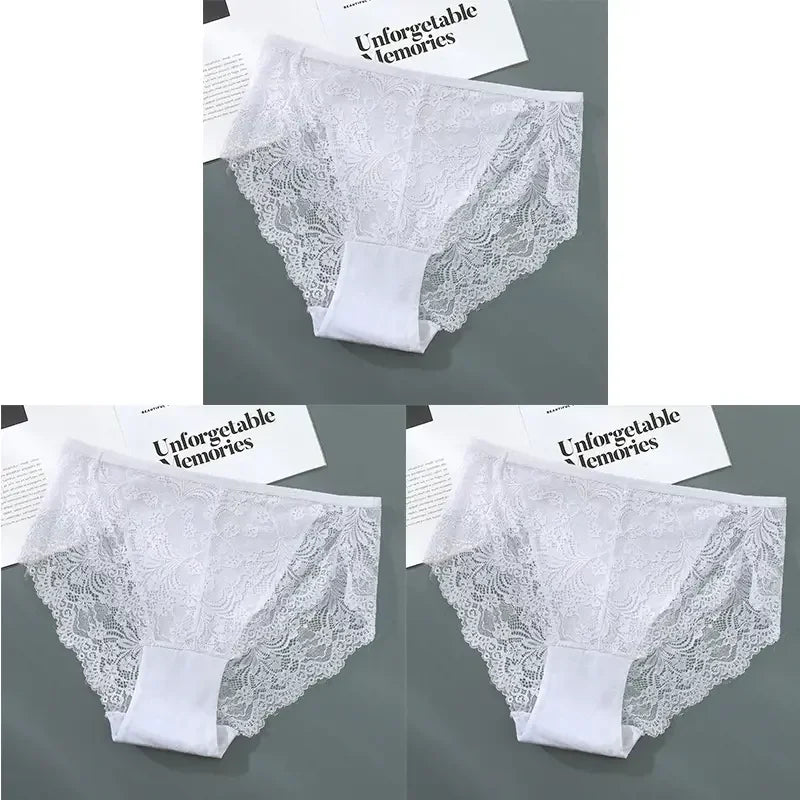 S-4XL Plus Size 3Pcs Lace Panties for Women Underwear