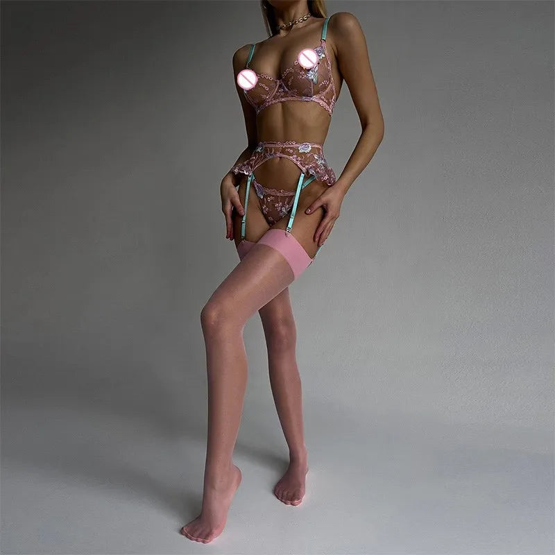 Hot Sexy lingerie Embroidered patchwork straps erotic lingerie