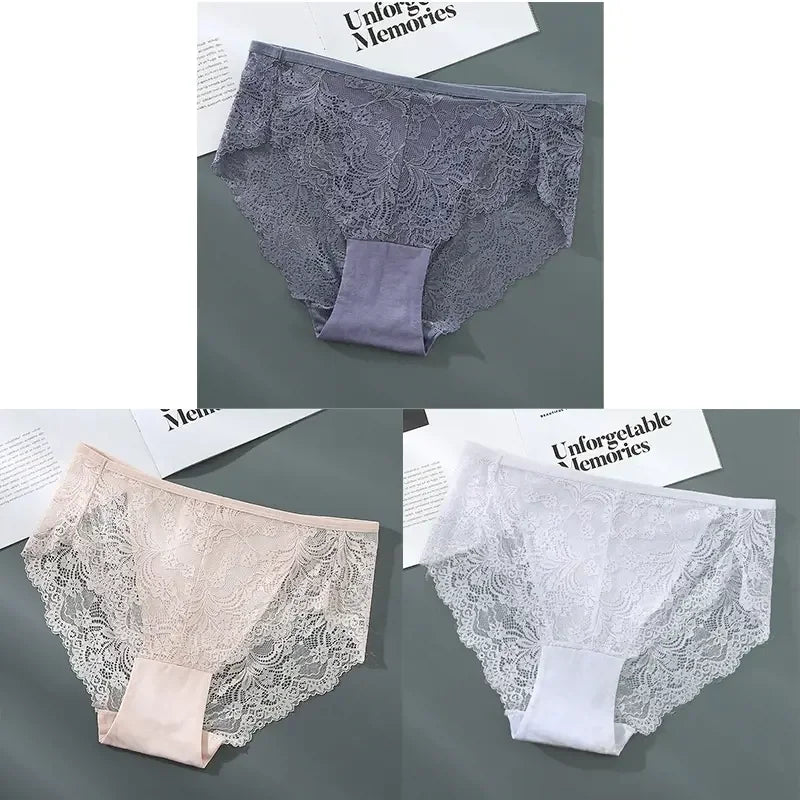 S-4XL Plus Size 3Pcs Lace Panties for Women Underwear