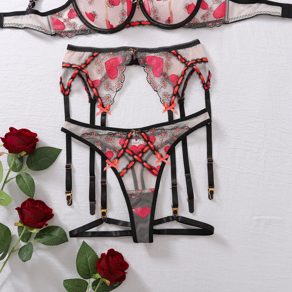 Women Sexy Lingerie Mesh Embroidery Printing Patchwork Micro