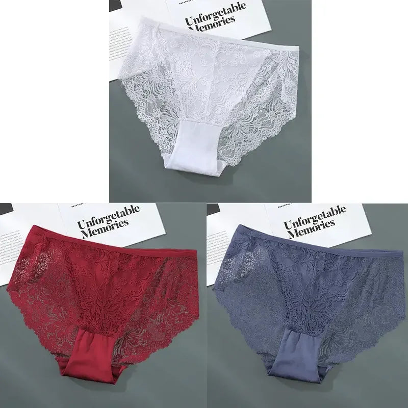 S-4XL Plus Size 3Pcs Lace Panties for Women Underwear