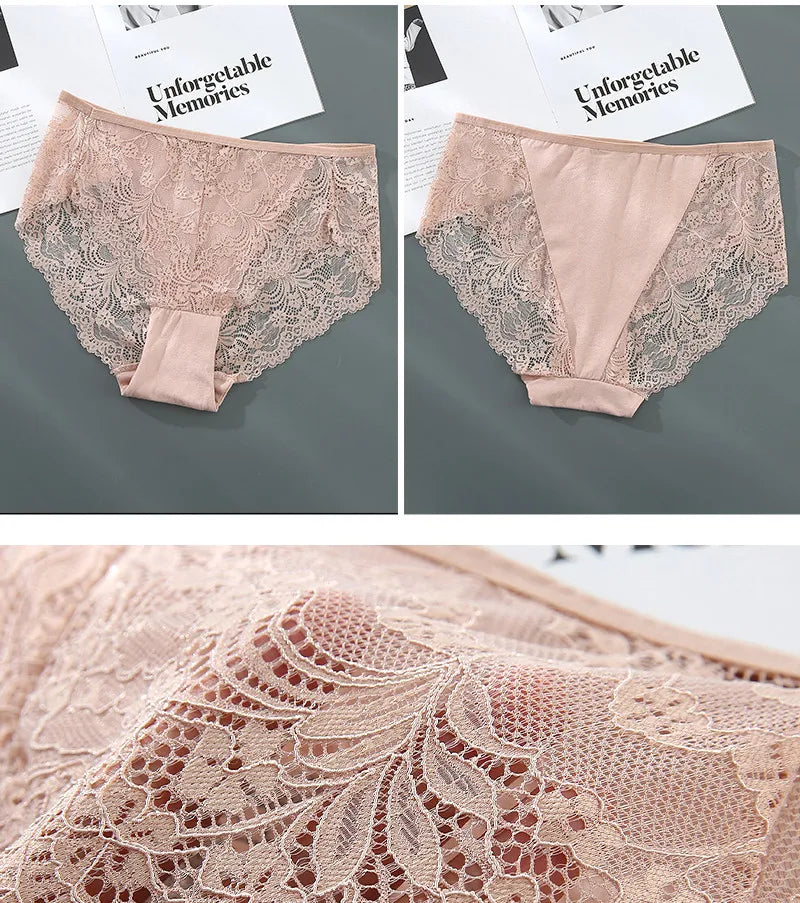 S-4XL Plus Size 3Pcs Lace Panties for Women Underwear