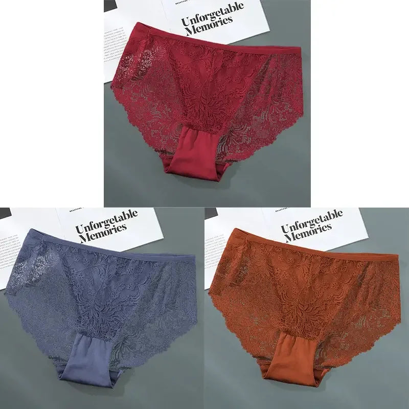 S-4XL Plus Size 3Pcs Lace Panties for Women Underwear