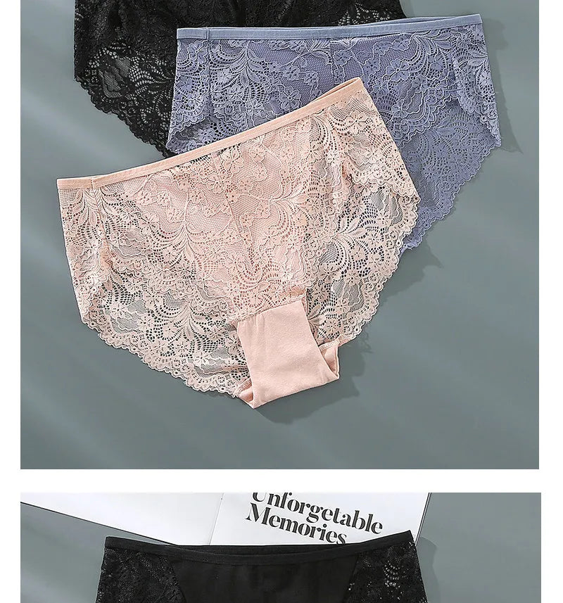 S-4XL Plus Size 3Pcs Lace Panties for Women Underwear