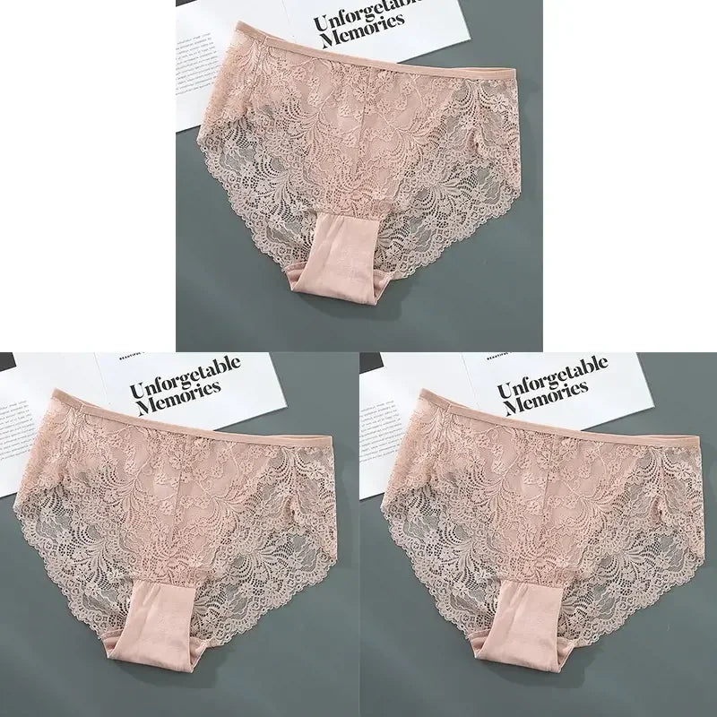 S-4XL Plus Size 3Pcs Lace Panties for Women Underwear