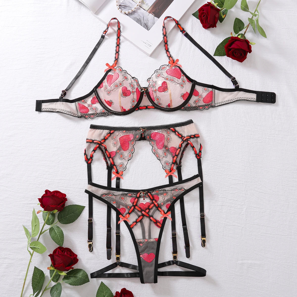 Women Sexy Lingerie Mesh Embroidery Printing Patchwork Micro