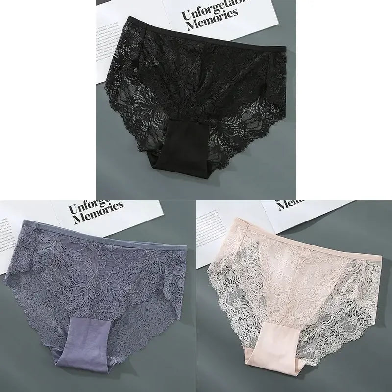 S-4XL Plus Size 3Pcs Lace Panties for Women Underwear