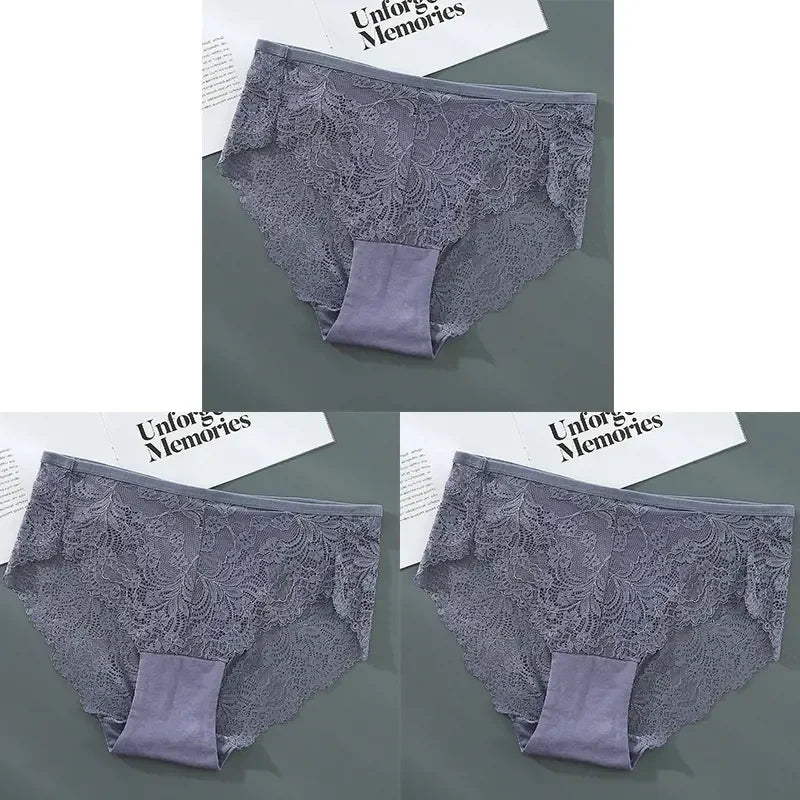 S-4XL Plus Size 3Pcs Lace Panties for Women Underwear