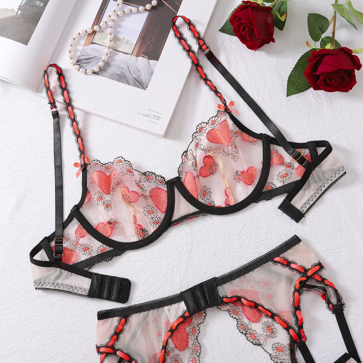 Women Sexy Lingerie Mesh Embroidery Printing Patchwork Micro