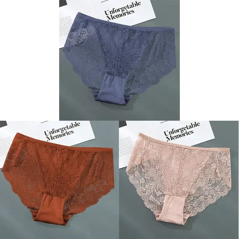 S-4XL Plus Size 3Pcs Lace Panties for Women Underwear