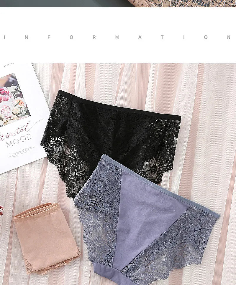 S-4XL Plus Size 3Pcs Lace Panties for Women Underwear