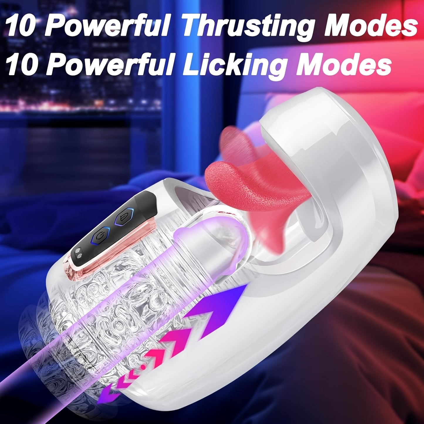 10 Thrusting & 10 Real Tongue Licking Modes Male Masturbator