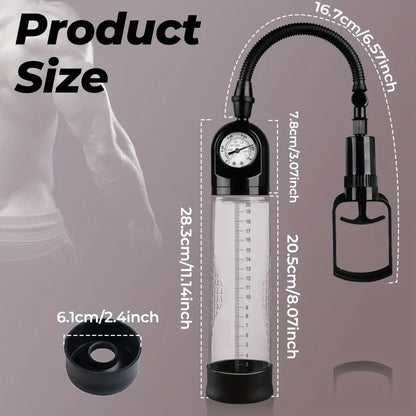 Male vacuum pump toy with pressure gauge