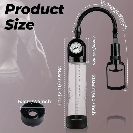 Male vacuum pump toy with pressure gauge