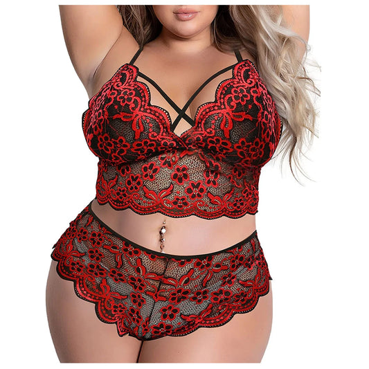 Women Plus Size Underwear Sexy Lingerie Back Cross Bra Lace Bralette