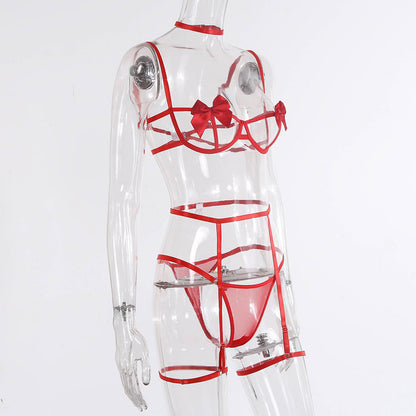 Women Sexy Lingerie Set Bowknot Bralette Adjustable Straps