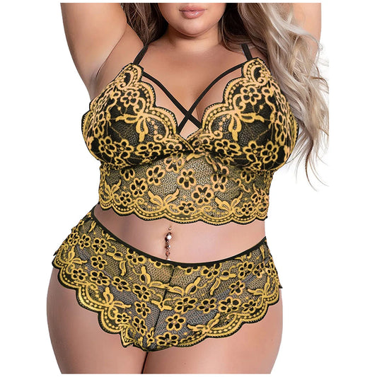 Women Plus Size Underwear Sexy Lingerie Back Cross Bra Lace Bralette