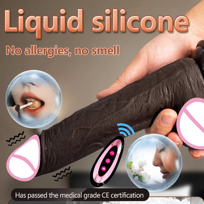 Black Big Penis 8.7in Telescopic Heating Dildo Vibrator Massage