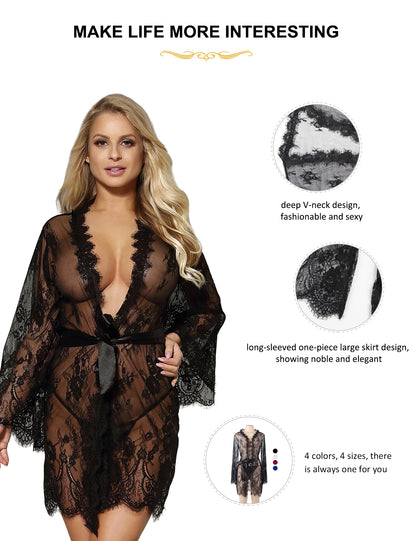 Ohyeahlady Women Eyelash Lace Nightgown Babydoll