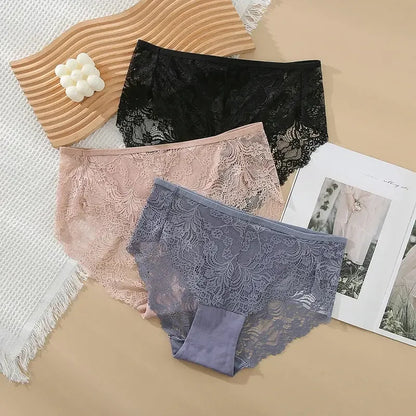S-4XL Plus Size 3Pcs Lace Panties for Women Underwear