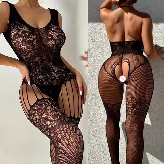 Women's jumpsuit Deep V Perspective Tight Hollow jumpsuit