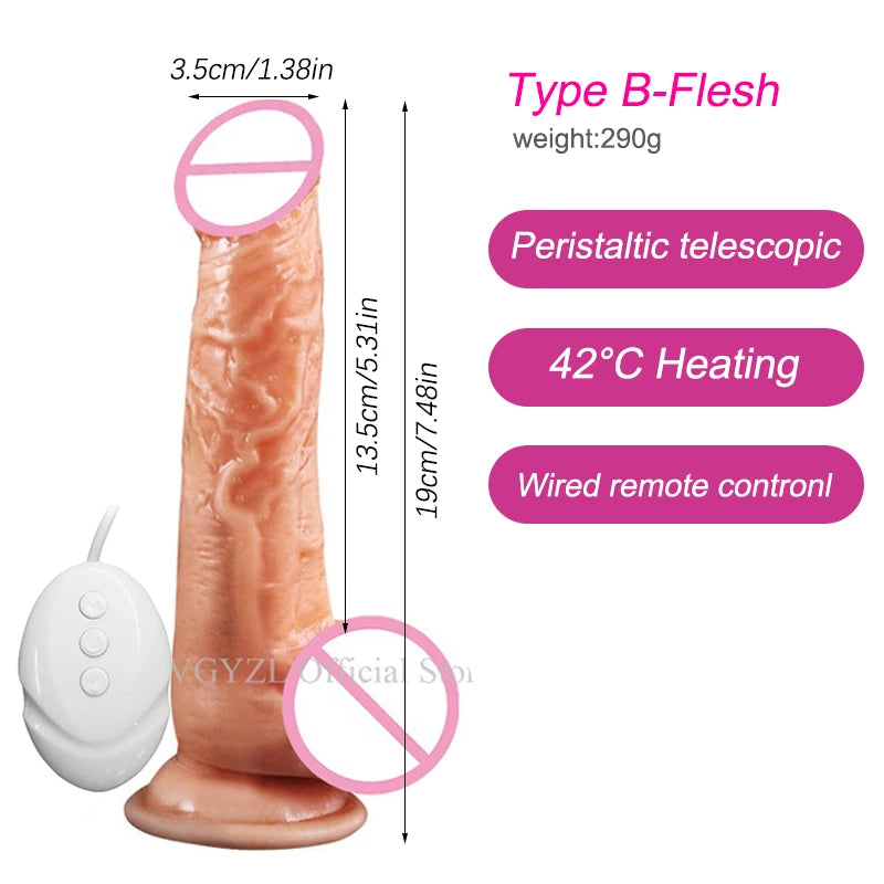 Black Big Penis 8.7in Telescopic Heating Dildo Vibrator Massage