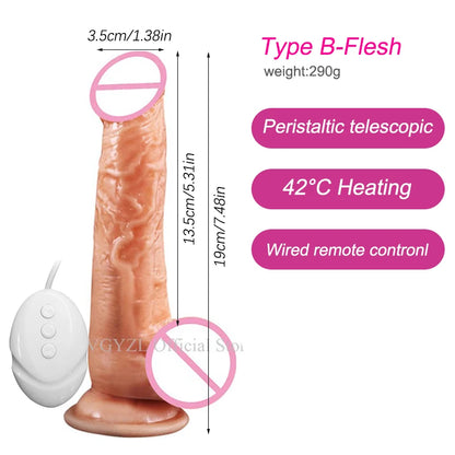 Black Big Penis 8.7in Telescopic Heating Dildo Vibrator Massage