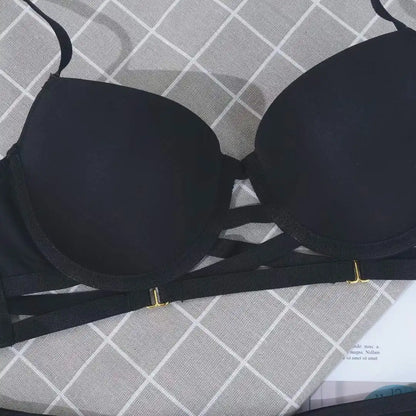 Sexy Lingerie Cross Bandage Push Up Smooth Bra Underwear Set