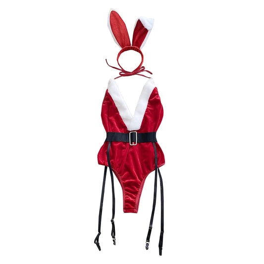 Women'S Christmas Sexy Bunny Red Bodysuit