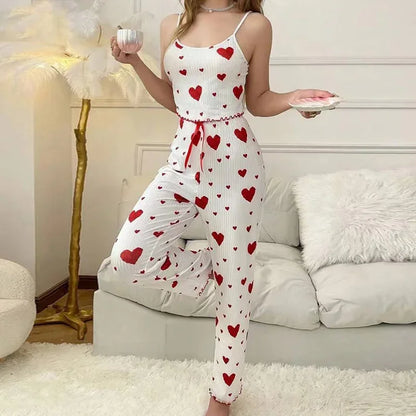 Autumn Winter Sleepwear Heart Print Sleeveless Cami